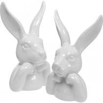 Deco konijn keramiek wit, konijn buste paasdecoratie H17cm 3st