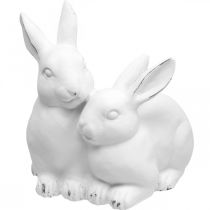 Moeder konijntje met kind vintage look keramiek wit 15.5×15×18cm