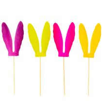 Artikel Paasdecoratie met konijnenoortjes op een stokje, versierd met fluweel, ook te gebruiken als sfeervolle bloemprikkers (31 cm, 4 stuks).