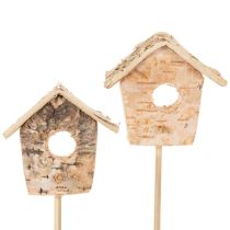 Artikel Decoratief vogelhuisje, berkenhout, 5 cm, bloemstokjes, 4 stuks