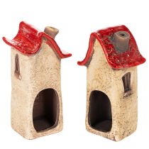 Artikel Keramische huisdecoratie met rood dak, verlicht huisje, 15 cm, 2 stuks