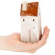 Artikel Keramische huisdecoratie met schoorsteen, theelichthuisje, herfst en winter, 13 cm, 2 stuks