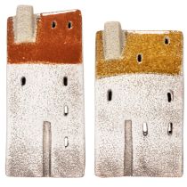 Artikel Keramische huisdecoratie met schoorsteen, theelichthuisje, herfst en winter, 13 cm, 2 stuks
