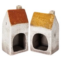 Artikel Keramische huisdecoratie met schoorsteen, theelichthuisje, herfst en winter, 13 cm, 2 stuks