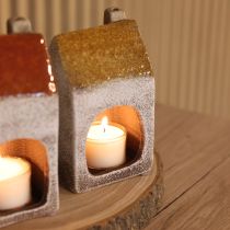 Artikel Keramische huisdecoratie met schoorsteen, theelichthuisje, herfst en winter, 13 cm, 2 stuks