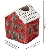 Artikel Keramische kaarsenhouder, decoratief huisje met sneeuw voor tafeldecoratie, 7 cm, 2 stuks