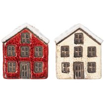 Artikel Keramische kaarsenhouder, decoratief huisje met sneeuw voor tafeldecoratie, 7 cm, 2 stuks