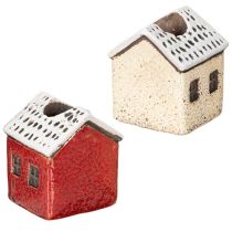 Artikel Keramische kaarsenhouder, decoratief huisje met sneeuw voor tafeldecoratie, 7 cm, 2 stuks