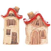 Artikel Keramische huisjes decoratieset: kleine huisjes met rood dak, 8 cm, 2 stuks
