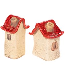 Artikel Keramische huisjes decoratieset: kleine huisjes met rood dak, 8 cm, 2 stuks