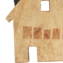 Artikel Decoratieve houten kaarsenhouder in de vorm van een huis, zwart, 10,5×3,5×13 cm