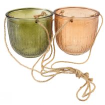 Artikel Hangpot glas decoratieve glazen pot retro groen bruin 14,5cm 2st