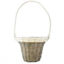 Artikel Rieten mand met handvat, grijs en wit, Ø25 cm, H45 cm, decoratieve plantenmand