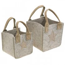 Decoratieve plantenbak vilten tas kerstdecoratie beige 20/16cm set van 2