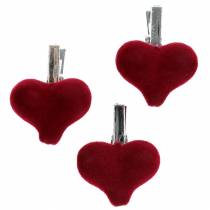 Decoratief hart met clip rood 3cm 8st