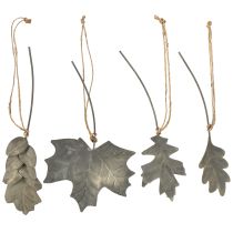 Artikel Herfst deco bladeren metaal zilvergrijs L20cm 4st