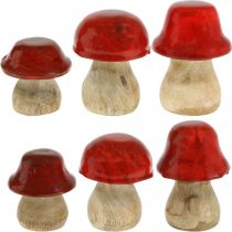 Herfstdecoratie deco paddestoelen van hout Rode houten paddestoelen H5-7cm 6 stuks