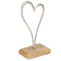 Artikel Hartdecoratie Metaal Houten Basis Natuurlijk Zilver H15.5cm 3 Stuks