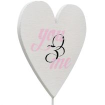 Artikel Hart op stok 7cm wit, roze 12 st