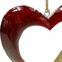 Hart gemaakt van hout, deco hart om op te hangen, hart deco rood H15cm