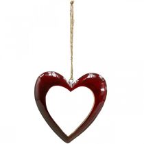 Hart gemaakt van hout, deco hart om op te hangen, hart deco rood H15cm