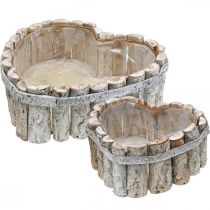Plantenschaal, houten plantenbakken, hart voor beplanting B29/20.5 cm H10/9 cm set van 2