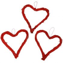 Raffia harten om rood op te hangen 10cm 12st