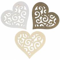 Tafeldecoratie hart hout wit, crème, bruin 4cm 72p