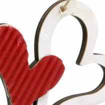 Artikel Hart hanger gemaakt van hout rood, wit 8cm 24st