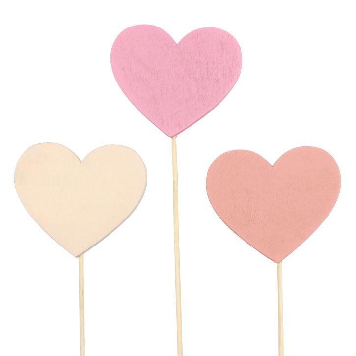 Artikel Bloemenplug houten hart decoratieve plug roze 6,5×6cm 10st