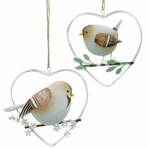 Harthanger met mussen, lentedecoratie, metalen hart, Valentijnsdag, vogelhart 4st