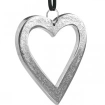 Artikel Hart om op te hangen, metalen decoratie, Kerstmis, huwelijksdecoratie zilver 11 × 11cm