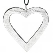 Hart om op te hangen, metalen decoratie, Kerstmis, huwelijksdecoratie zilver 11 × 11cm