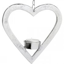 Artikel Theelichthouder in het hart, kaarsdecoratie om op te hangen, bruiloft, adventsdecoratie gemaakt van metaal zilver H17.5cm