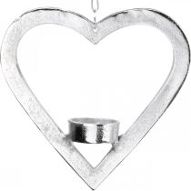 Artikel Theelichthouder in het hart, kaarsdecoratie om op te hangen, bruiloft, adventsdecoratie gemaakt van metaal zilver H17.5cm