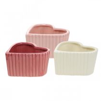 Artikel Decoratief hart keramiek wit, roze, mini plantenbak H6cm 3 st
