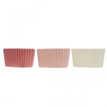 Artikel Decoratief hart keramiek wit, roze, mini plantenbak H6cm 3 st