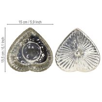 Artikel Hartvormig blik met deksel, glazen blik met hart, champagne, 15,5×15×10cm