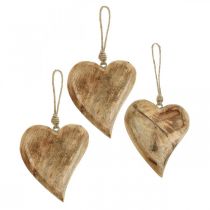 Houten hart hartjes van hout deco hanger mangohout H14cm 3st
