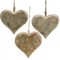 Huwelijksdecoratie, hart hanger, Valentijnsdag, houten decoratie met patroon natuur, gewassen wit 14×15.5cm 3st