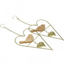 Artikel Decoratieve harten om op te hangen metaal met vogelhout 12×18cm 2 st