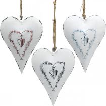 Decoratieve harten om op te hangen metaal wit metaal hart 12×16cm 3st