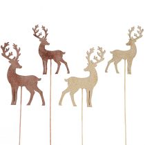 Artikel Hert decoratieve bloemplug brons goud 8-10cm 18 st