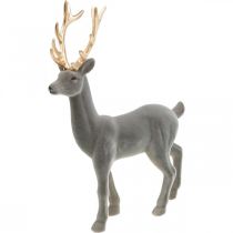 Decoratief hert decoratief figuur decoratief rendier gevlokt grijs H37cm