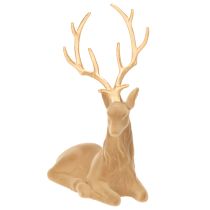 Artikel Decoratief beeldje van een liggend hert met gewei, met fluweelachtige afwerking, 58 cm