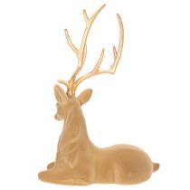 Artikel Decoratief beeldje van een liggend hert met gewei, met fluweelachtige afwerking, 58 cm