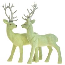 Artikel Hert decoratief rendier groen grijs kalf geflockt 20cm set van 2