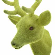 Artikel Decoratieve hertenkop gevlokt mosgroen 10cm x 20cm 3 st