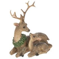Artikel Decoratief beeldje van een hertenfamilie met sneeuw als winterversiering, 17 cm