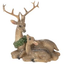 Artikel Decoratief beeldje van een hertenfamilie met sneeuw als winterversiering, 17 cm
